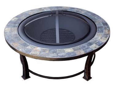 AZ Patio Heaters Wood Burning Fire Pit with Round Slate Table