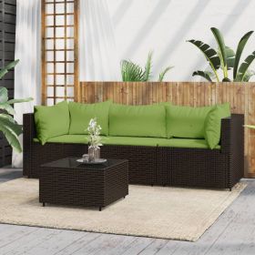 4 Piece Patio Lounge Set with Cushions Brown Poly Rattan