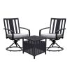 3 Piece Outdoor Patio Bistro Set, Swivel Chairs Set of 2 with Side Table and Cushions, Front Porch Furniture Set, Strong & Durable