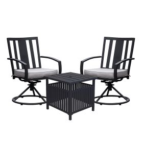 3 Piece Outdoor Patio Bistro Set, Swivel Chairs Set of 2 with Side Table and Cushions, Front Porch Furniture Set, Strong & Durable