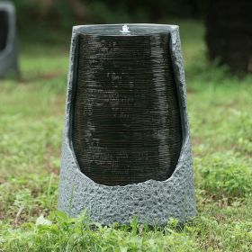 17x17x26" indoor outdoor Polyresin Water Fountain, Unique Broken Urn Fountain Chic Dynamic Modern Design with Light for Garden, Lawn, Backyard, Porch