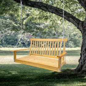 Front Porch Swing with Armrests;  Wood Bench Swing with Hanging Chains; for Outdoor Patio ; Garden Yard;  porch;  backyard;  or sunroom; Easy to Assem