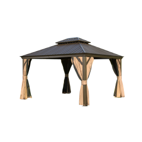 12'x14' Hardtop Gazebo, Outdoor Aluminum Frame Canopy with Galvanized Steel Double Roof