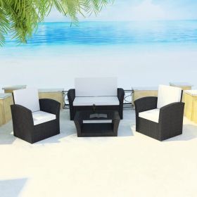 4 Piece Patio lounge set with Cushions Poly Rattan Black