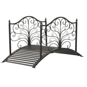 4' Metal Arch Backyard Garden Bridge with Safety Siderails, Delicate Scrollwork, & Easy Assembly, Black Bronze