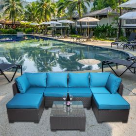 7 Pieces Outdoor Patio Sectional Sofa Couch, Silver Gray PE Wicker Furniture Conversation Sets with Washable Cushions & Glass Coffee Table for Garden