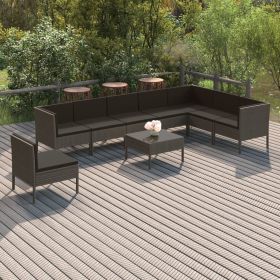 9 Piece Patio Lounge Set with Cushions Poly Rattan Gray