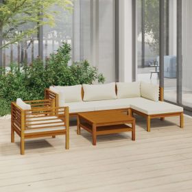 6 Piece Patio Lounge Set with Cream Cushion Solid Acacia Wood