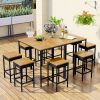 10-Piece Outdoor Patio Wicker Bar Set;  Garden PE Rattan Wicker Dining Table;  Square Stool Set;  Foldable Tabletop;  Acacia Wood Tabletop;  High-Dini