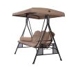 3 Persons Luxury Outdoor Porch Swing Chair With Cup Holder Cushion Pillow Canopy