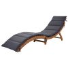 TOPMAX Outdoor Patio Wood Portable Extended Chaise Lounge Set with Foldable Tea Table for Balcony, Poolside, Garden, Brown Finish+Dark Gray Cushion