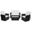 4 Piece Patio lounge set with Cushions Poly Rattan Black