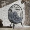 COOLMORE Outdoor Patio Wicker Egg Chair Indoor Basket Wicker Chair with Grey Cusion for Backyard Poolside