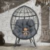 COOLMORE Outdoor Patio Wicker Egg Chair Indoor Basket Wicker Chair with Grey Cusion for Backyard Poolside