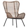 TOPMAX Outdoor Patio 5-Piece Rattan Conversation Set, PE Wicker Arm Chairs with Stools and Tempered Glass Tea Table for Balcony, Natural Rattan+Dark G