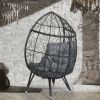 COOLMORE Outdoor Patio Wicker Egg Chair Indoor Basket Wicker Chair with Grey Cusion for Backyard Poolside