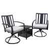 3 Piece Outdoor Patio Bistro Set, Swivel Chairs Set of 2 with Side Table and Cushions, Front Porch Furniture Set, Strong & Durable