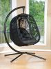 66 H x 34 W x 43 D Outdoor Black Hanging Patio Chair with Cushion, C Type Bracket, and Butterfly Design