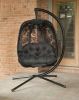 66 H x 34 W x 43 D Outdoor Black Hanging Patio Chair with Cushion, C Type Bracket, and Butterfly Design