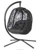 66 H x 34 W x 43 D Outdoor Black Hanging Patio Chair with Cushion, C Type Bracket, and Butterfly Design