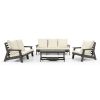 HIPS Loveseat with Cushion, Wood Grain Outdoor Garden Sofa, Grey/Beige