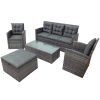 5-piece Outdoor UV-Resistant Patio Sofa Set with Storage Bench All Weather PE Wicker Furniture Coversation Set with Glass Table, Gray