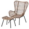 TOPMAX Outdoor Patio 5-Piece Rattan Conversation Set, PE Wicker Arm Chairs with Stools and Tempered Glass Tea Table for Balcony, Natural Rattan+Dark G