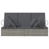 Convertible Sun Bed with Cushions Poly Rattan Dark Gray