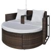 Patio Bed with Parasol Brown Poly Rattan