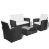 4 Piece Patio lounge set with Cushions Poly Rattan Black