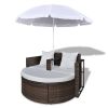 Patio Bed with Parasol Brown Poly Rattan