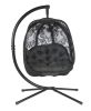 66 H x 34 W x 43 D Outdoor Black Hanging Patio Chair with Cushion, C Type Bracket, and Butterfly Design