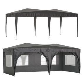 10 x 20 ft Heavy Duty Awning Canopy Pop Up Gazebo Marquee Party Wedding Event Tent with 6 Removable Sidewalls & Carry Bag (Color: Black)